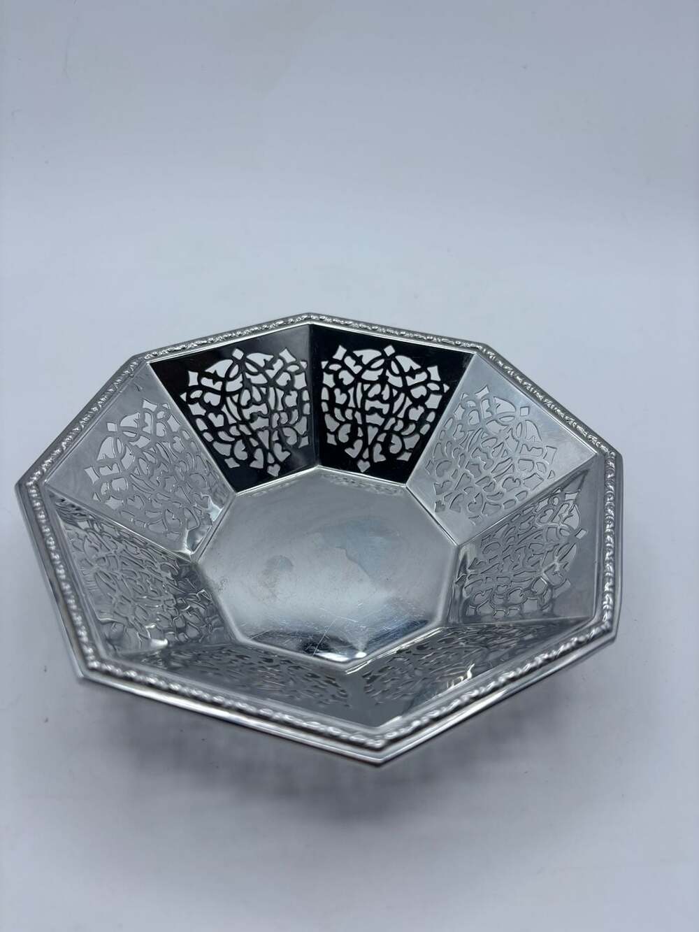 Vintage Octagonal Silver-Plated Pierced Decorative Bowl Made in Germany